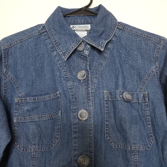 Columbia Womens Denim Jacket Size L Blue Utility Y2K Workwear Outerwear Normcore - Picture 3 of 14